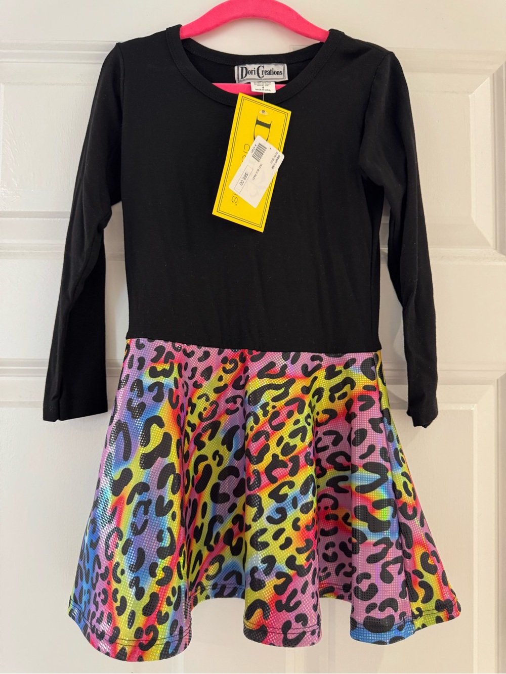 Dori Creations Girls' Black & Rainbow Leopard Fit-and-Flare Dress